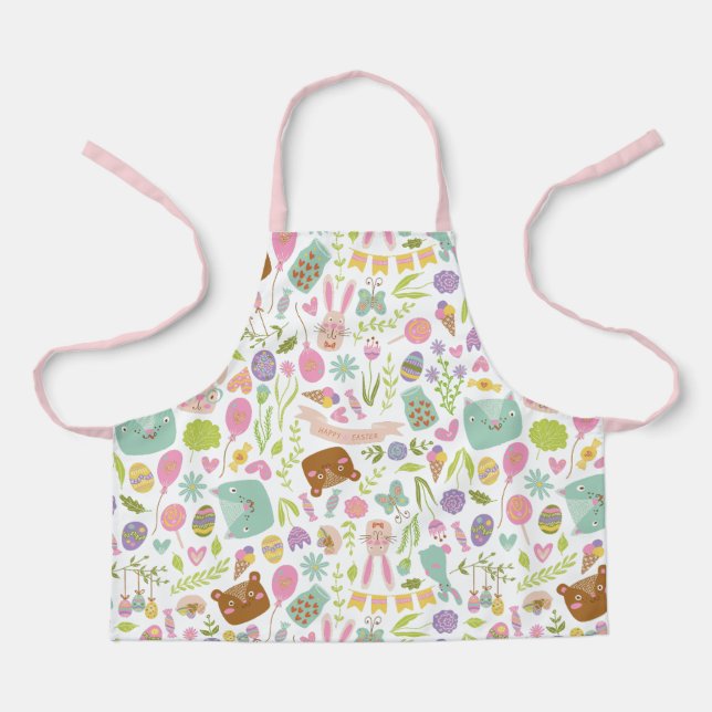 Happy Easter Bunny Floral Pattern Apron (Front)