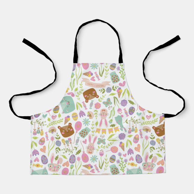 Happy Easter Bunny Floral Pattern Apron (Front)