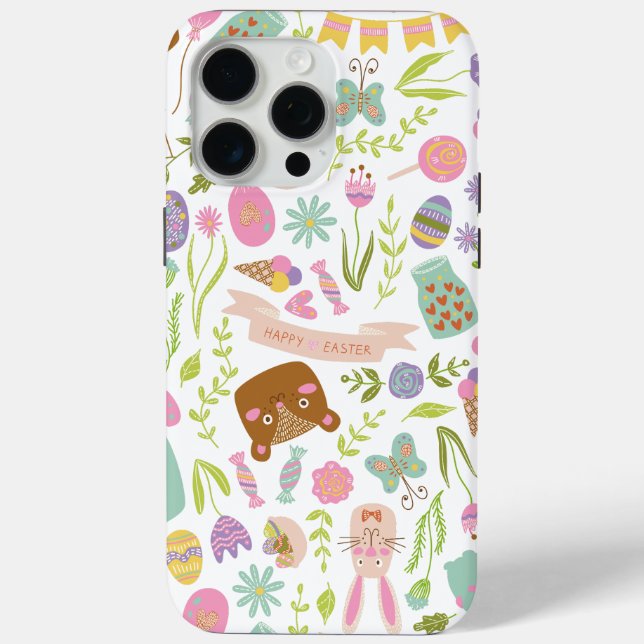 Happy Easter Bunny Floral Pattern Case-Mate iPhone Case (Back)