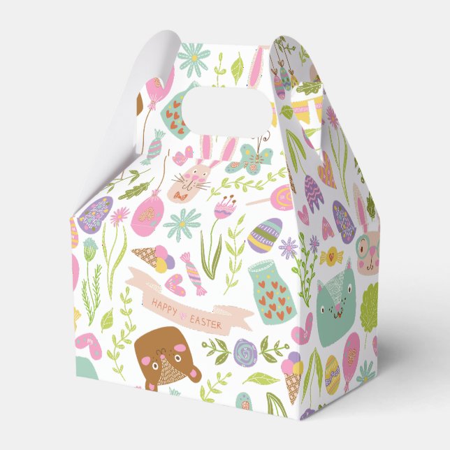 Happy Easter Bunny Floral Pattern Favor Box (Front Side)