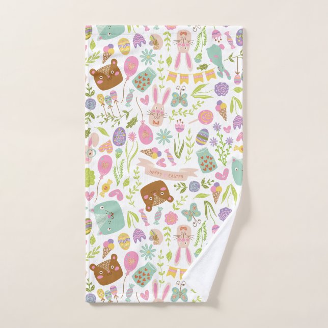 Happy Easter Bunny Floral Pattern Hand Towel (Hand Towel)