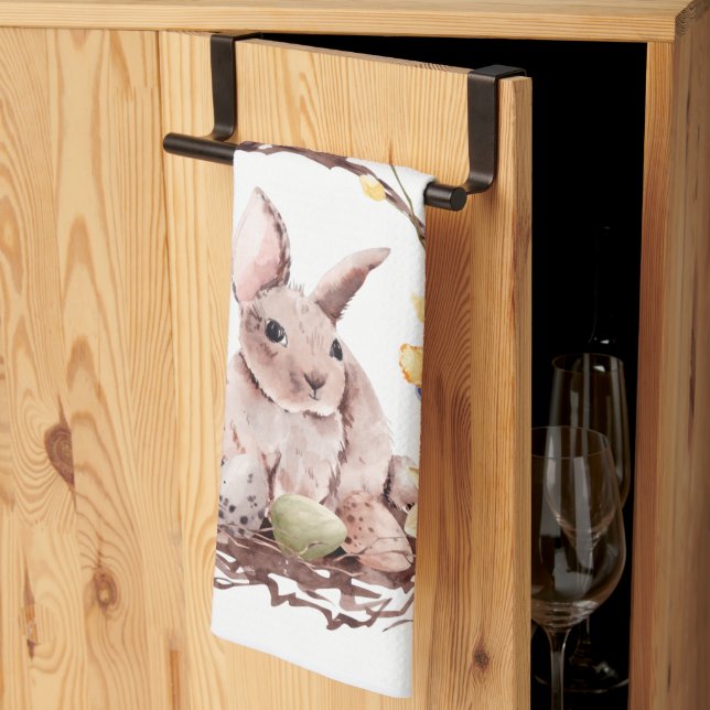 Happy Easter Bunny Floral  Wreath Kitchen Towel (Thirds Fold)