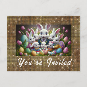 *~* Happy Easter Bunny  Flowers Eggs TVi Invitation Postcard