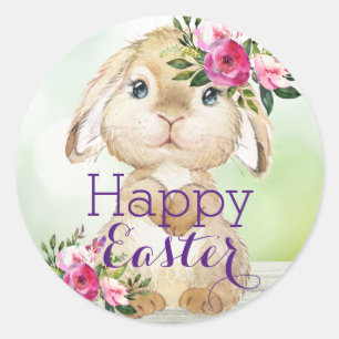 Happy Easter Bunny Flowers Stickers
