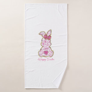 Happy Easter Bunny Girls Easter Women Pink Floral  Bath Towel