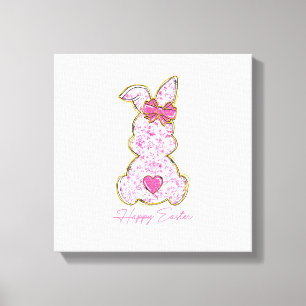 Happy Easter Bunny Girls Easter Women Pink Floral  Canvas Print
