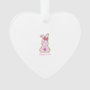 Happy Easter Bunny Girls Easter Women Pink Floral  Ornament