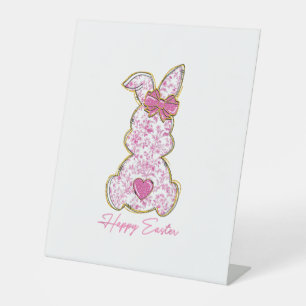 Happy Easter Bunny Girls Easter Women Pink Floral  Pedestal Sign