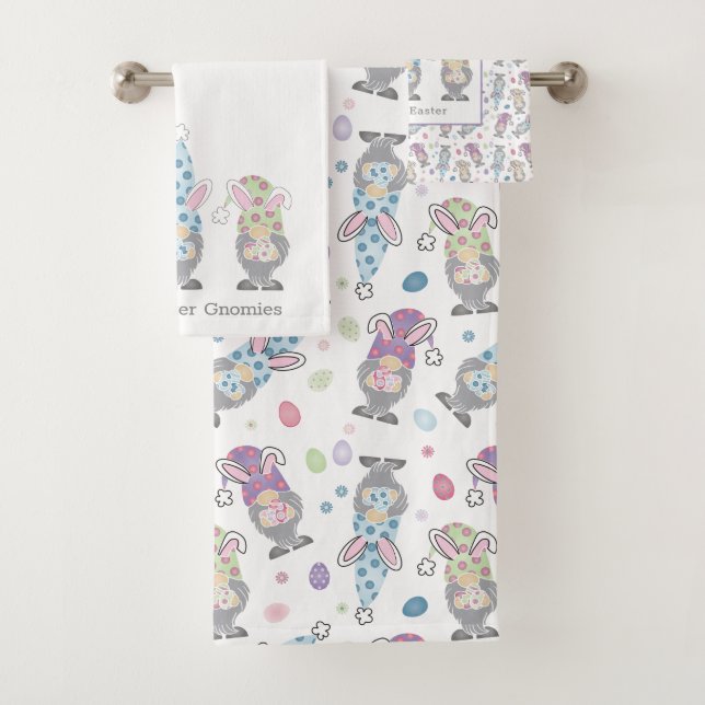 Happy Easter Bunny Gnomes Bath Towel Set (Insitu)