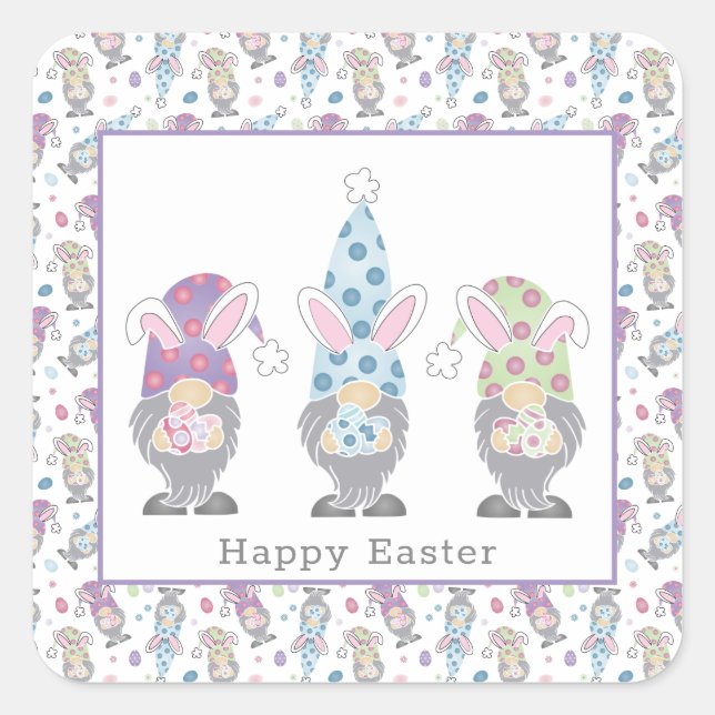 Happy Easter Bunny Gnomes Square Sticker (Front)