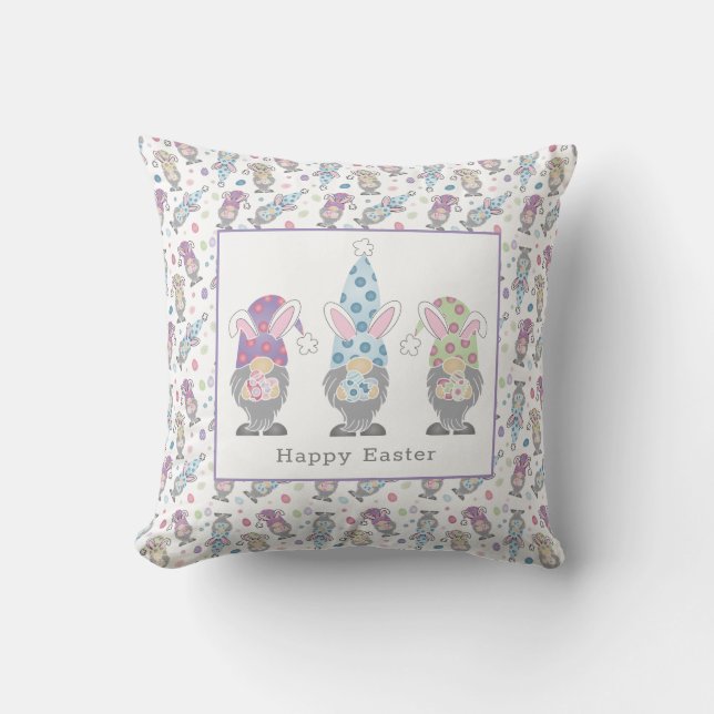Happy Easter Bunny Gnomes Throw Pillow (Front)