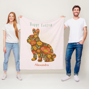 Happy Easter Bunny Gold Glitter Personalized Fleece Blanket