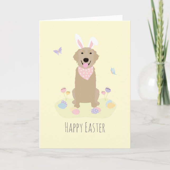 Happy Easter Bunny Golden Retriever Card (Front)