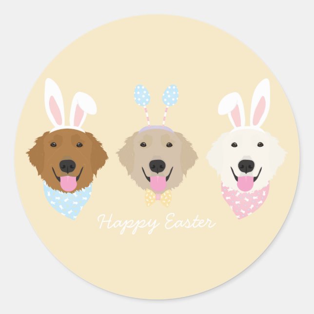 Happy Easter Bunny Golden Retriever Classic Round Sticker (Front)
