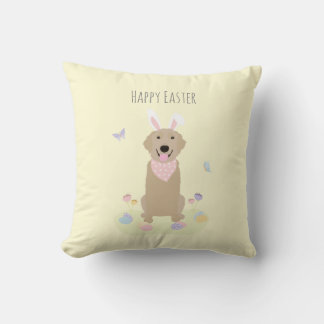 Happy Easter Bunny Golden Retriever Throw Pillow