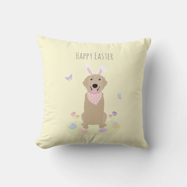Happy Easter Bunny Golden Retriever Throw Pillow (Front)