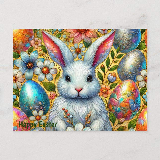 HAPPY EASTER BUNNY GREETING ~  HOLIDAY POSTCARD (Front)