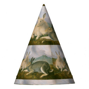 Happy Easter Bunny Hare Couple Vintage Watercolor Party Hat