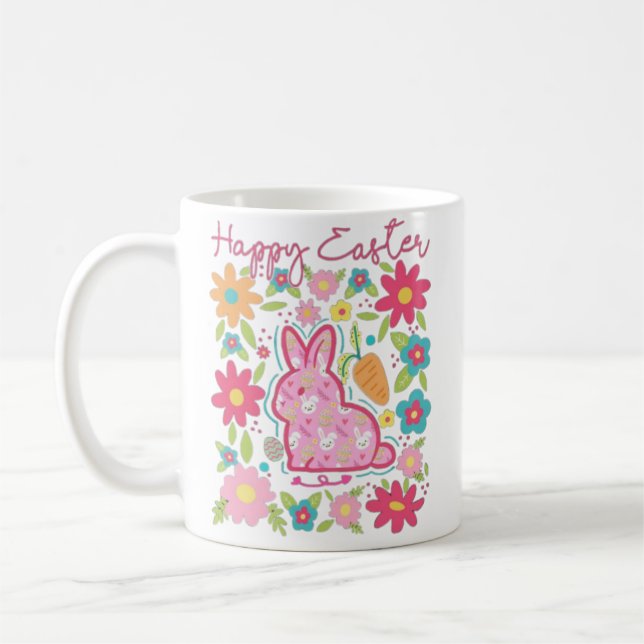 Happy Easter Bunny Illustration Coffee Mug (Left)
