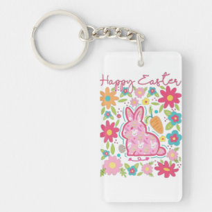 Happy Easter Bunny Illustration Keychain