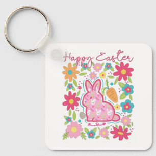 Happy Easter Bunny Illustration Keychain