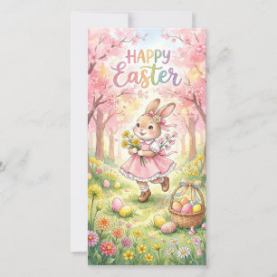 Happy Easter Bunny in a Spring Meadow Holiday Card