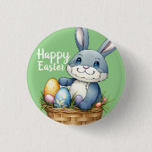 Happy Easter, Bunny In Egg Basket 1 Inch Round Button