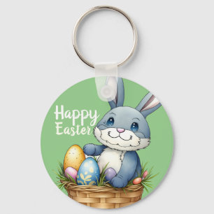Happy Easter, Bunny In Egg Basket Keychain