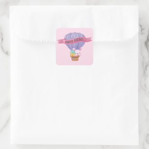 Happy Easter Bunny in Hot Air Balloon Square Sticker
