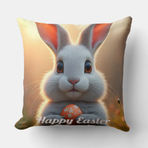 Happy Easter Bunny in the Magic of Spring Throw Pillow