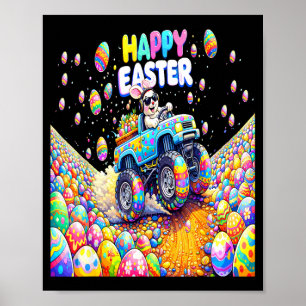 Happy easter bunny monster truck eggs boys men poster