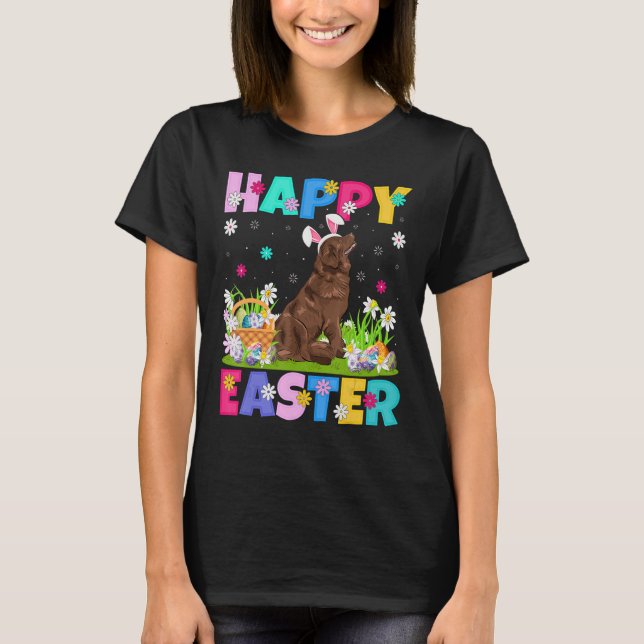 Happy Easter Bunny Newfoundland Dog Easter Sunday T-Shirt (Front)