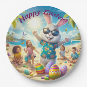 Happy Easter Bunny on the Beach  Paper Plate