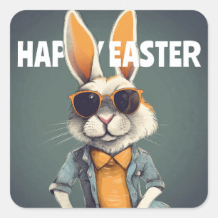 Happy Easter Bunny Orange Sunglasses Funny Square Sticker