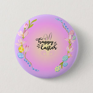 Happy Easter Bunny Outline Pretty Pastel 2 Inch Round Button