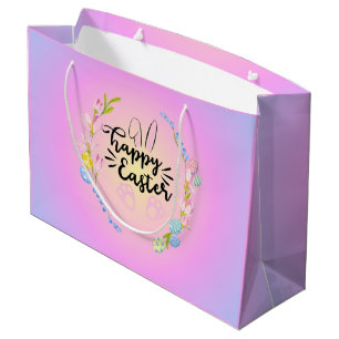 Happy Easter Bunny Outline Pretty Pastel Large Gift Bag