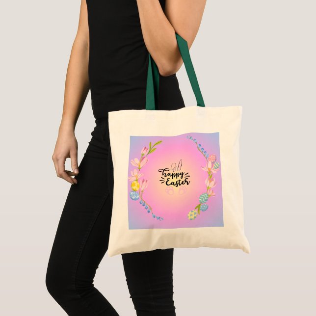Happy Easter Bunny Outline Pretty Pastel Tote Bag (Front (Product))