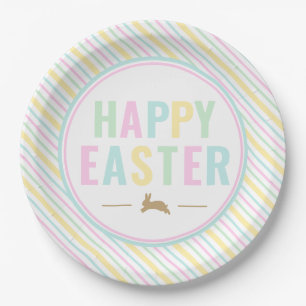 Happy Easter Bunny Pastel Stripe Paper Plate