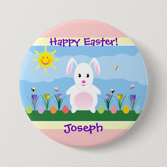 Happy Easter Bunny Personalized 3 Inch Round Button (Front)