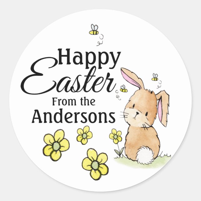 Happy Easter Bunny Personalized  Classic Round Sticker (Front)