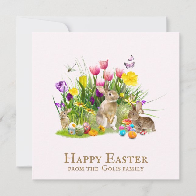 Happy Easter Bunny Personalized Flat Holiday Card (Front)