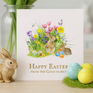 Happy Easter Bunny Personalized Flat Holiday Card