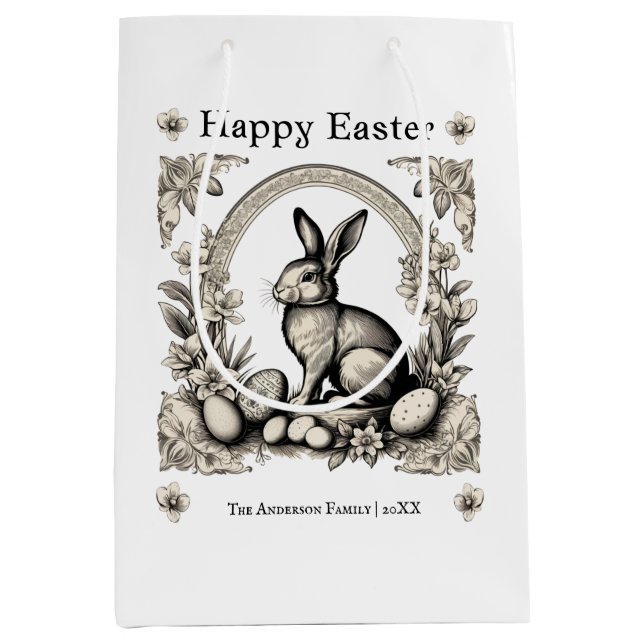 Happy Easter Bunny Personalized Retro Rabbit Chic Medium Gift Bag (Front)