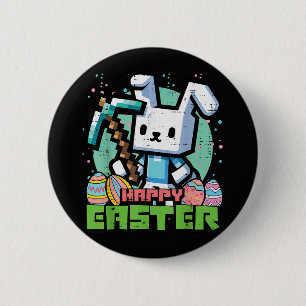 Happy Easter Bunny Pixel Game  2 Inch Round Button