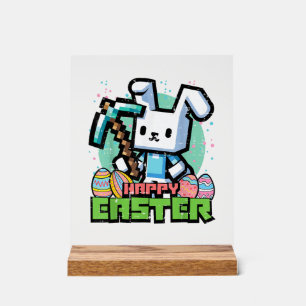 Happy Easter Bunny Pixel Game Gaming Gamer Boys Ki Acrylic Sign