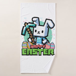 Happy Easter Bunny Pixel Game Gaming Gamer Boys Ki Bath Towel