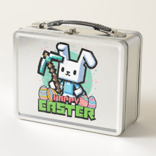 Happy Easter Bunny Pixel Game Gaming Gamer Boys Ki Metal Lunch Box