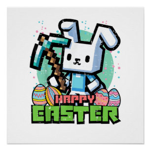 Happy Easter Bunny Pixel Game Gaming Gamer Boys Ki Poster
