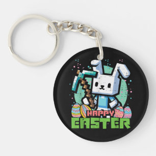 Happy Easter Bunny Pixel Game  Keychain
