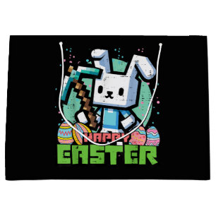 Happy Easter Bunny Pixel Game  Large Gift Bag